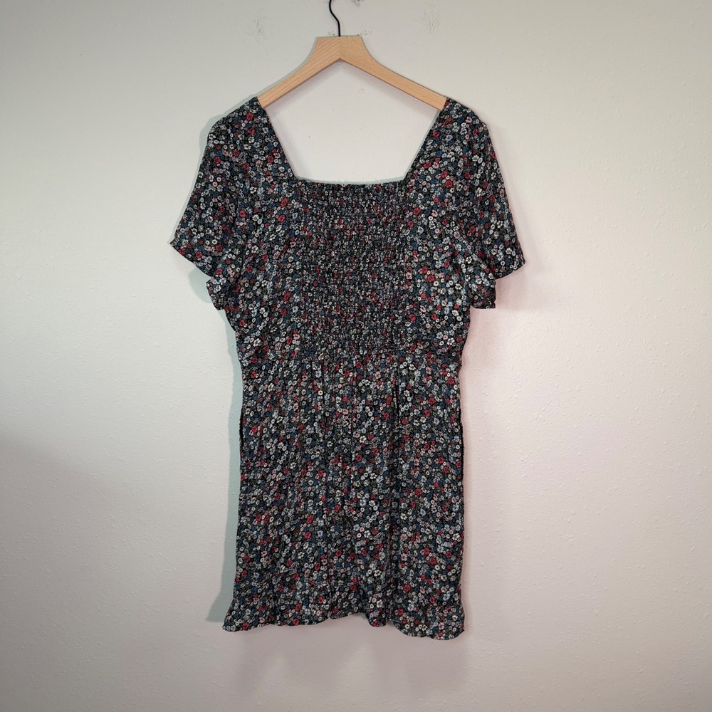 Abercrombie & Fitch Mini Dress Womens XL Black Floral Smocked Boho Cottagecore - Picture 3 of 16